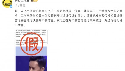演员韩庚、卢靖姗夫妇发声明！