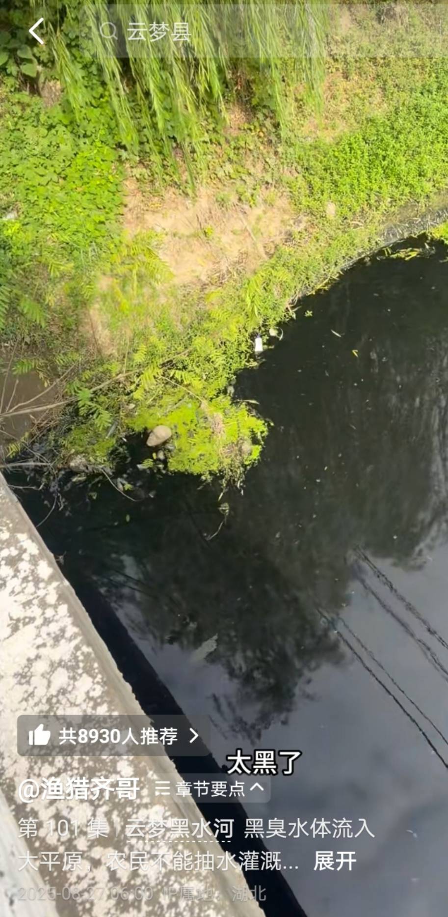 “比厕所的水还臭”，湖北云梦县现一条10公里长黑臭河流？当地：已成立专班处理